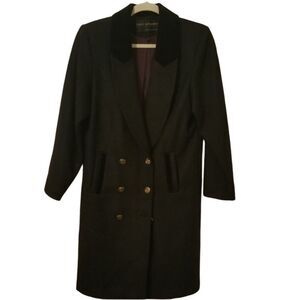 VTG 80s 90s Wool Black Velvet Double Breast Oversized Drop Shoulder Coat 12 L